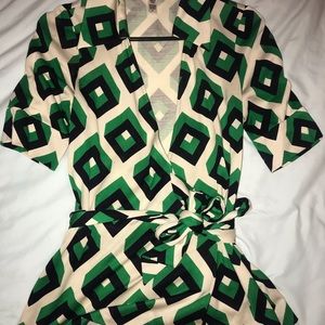 Diane von Furstenberg Wrap Around Geometric Blouse